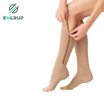 China Enerup Antibacterial Custom Nylon Socks Unisex Antibacterial Knee High 20-30mmhg Socks Open Toe Compression Socks Medical With Zipper for sale