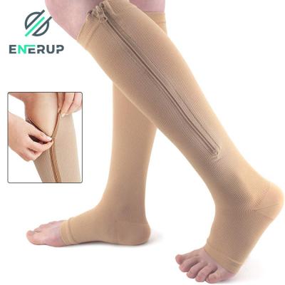 China Enerup Antibacterial Custom Nylon Socks Unisex Antibacterial Knee High 20-30mmhg Bumps Toe Open Rebound Compression Medical Socks With Zipper for sale