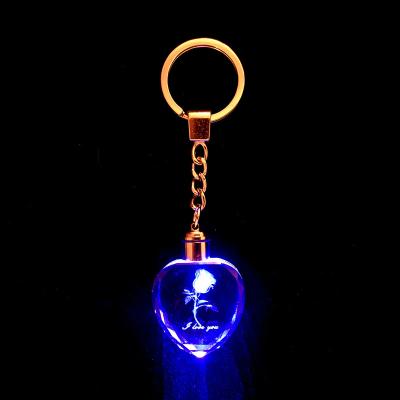 China Crystal Wholesale LED Crystal Key Chain Custom 3d Laser Engraving Crystal Key Chain For Custom Logo Gift for sale