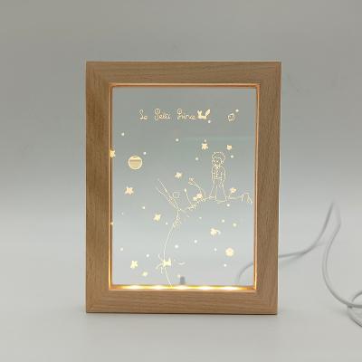 China Modern Handmade Acrylic Night Lamp 3D Illusion Photo Light Custom Wooden Picture Frame Lamp Custom Light for sale