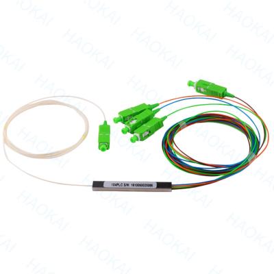 China 1x2 SC APC Fibra óptica PLC Splitter FTTH Mini tubo de acero sin conector en venta