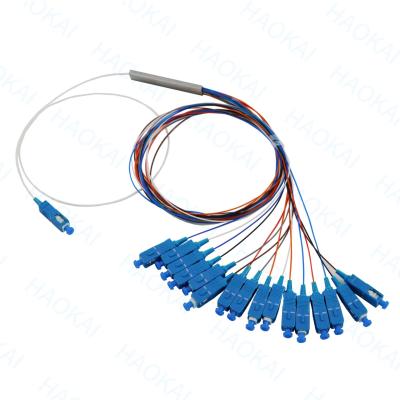 China FTTH Mini Tube de acero divisor de fibra óptica 1x16 divisor de PLC con conector SC UPC en venta