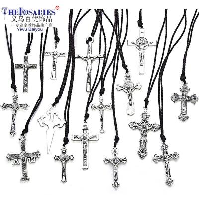 China Pendant Cross Jesus Promotion Gift Religious Fashion Religious Antique Silver Cross Necklace Rope for sale