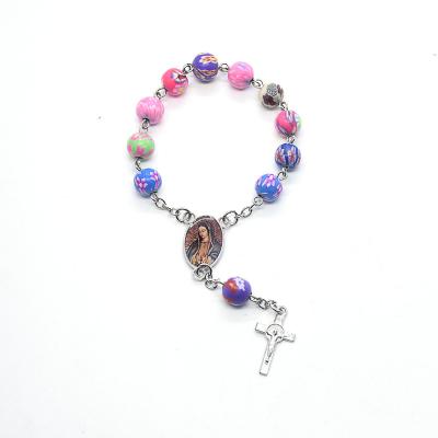 China Multi Polymer Clay Beads Catholic Rosary Rosary Bracelet for Women with Cross Virgin Mary Religious Jewelry Gift Rosary for sale