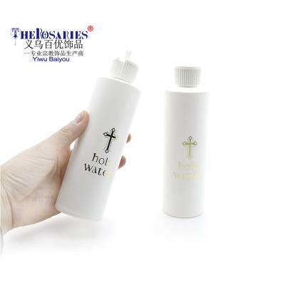 China 250ML Holywater Church Bottles Religious Gift Cross Plastic Water Bottle Catholic Church Holy Water Supply for sale