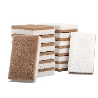 China Sustainable Compressed Wood Pulp Cotton Loofah Double-sided Dishwashing Sponge for sale