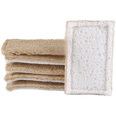 China Sustainable Flaky Natural Loofah and Wood Plup Cotton Dish Washing Sponge for sale