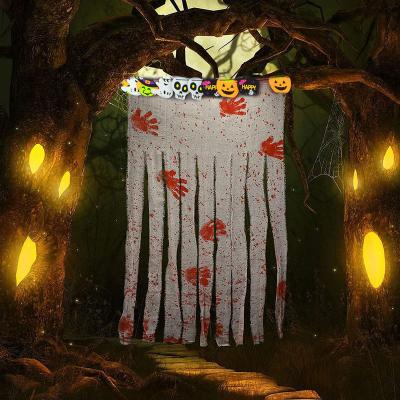 China Bloodstained Cloth Halloween Horror Gauze Door Curtain Halloween Theme Party Atmosphere Decoration for sale