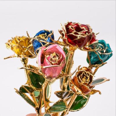 China Beautiful Hot Sale 24k Gold Plated Rose Eternal Roses Beautiful 24K Gold Dipped Artificial Flower From Amazon For Valentines Day Girlfriend for sale