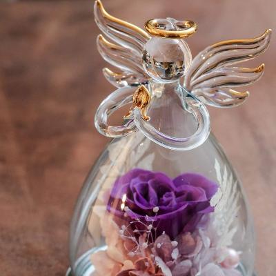 China Best Touch Natural Selling Gift Eternal Lasting Fresh Rose Preserved Flower In Angel Glass Dome for sale