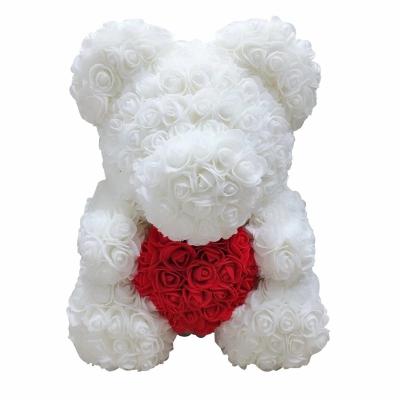 China Red Artificial Christmas Valentine Gift Girl Friend Teddy Bear Eternal Rose Flower Party 40cm PE Soap Roses Rose Bear for sale