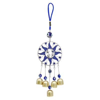 China Hot Sale Retro Luxury Turkish Blue Eyes Decoration Sun Moon Wind Chime Home Glass Pendant for sale