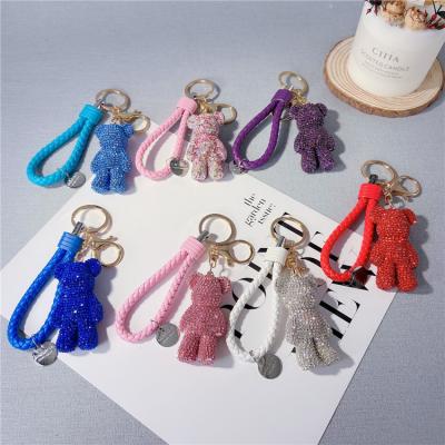 China Exquisite Cute Bear Diamond Violent Bear Doll Car Bag Keychain Key Chain Pendant Colorful Suvenir Gift Satchel Bag Colorful Key Ring for sale