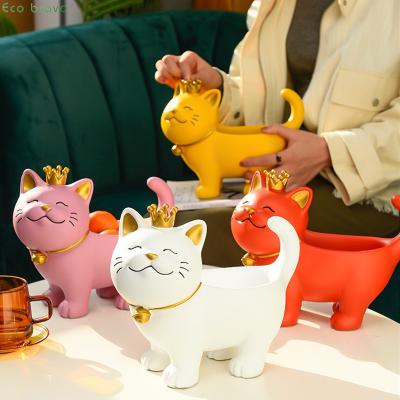 China Cute China Mk 2022 Crown Cat Storage Handicraft Sculpture Resin Craft For Handwork Home Decor for sale