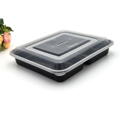 China Viable Rectangular Lunch Box 3 Compartments Catering Restaurant Storage Box Disposable Plastic Food Container Fridge Food Container for sale