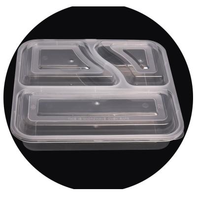 China Factory Direct Supply Restaurant Disposable 3 Compartment Lunch Food Packaging Meal Box Plastic Disposable Food Container With Hinged Lid for sale