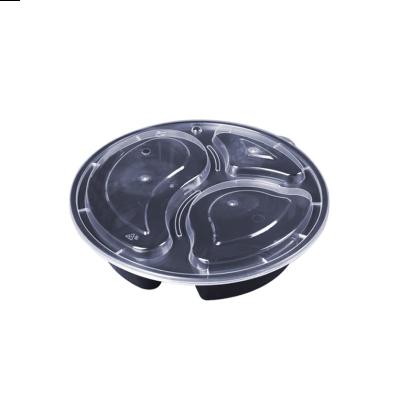 China Microwavable Take Away Bpa Free PP Bento Round Microwave Food Wrapper 3 Compartments Lunch Box With Lid for sale