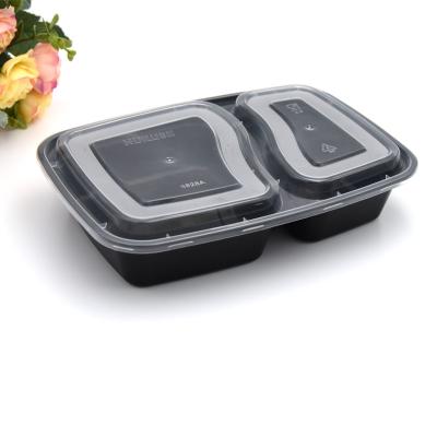 China Microwavable Viable Take Out 2 Compartment Bento Meal Prep Container With Plastic Lid Disposable Food Bowl Taker for sale