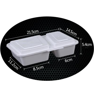 China Microwavable Sustainable Fast Food Take Out 2 Compartment Disposable Plastic Bento Meal Prep Container With Hinged Lid for sale