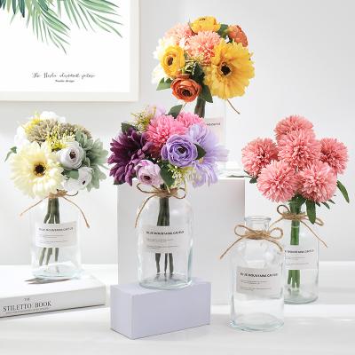 China Touch 1 Bouquet Natural Artificial Silk Flower Rose Gypsophila Lily Dandelion Peony Branch For Wedding Home Decoration Gift for sale