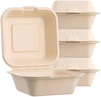 China Recycled Materials Compostable 6 x 6 Square Hinged Container, Single Compartment Clamshell Take-Out Box, Made From Eco-Friendly Plant Fibers for sale