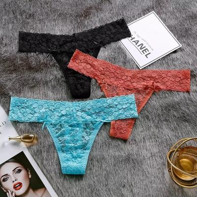 China Breathable hot selling European and American seamless lace sexy panties plus size women's thong for sale