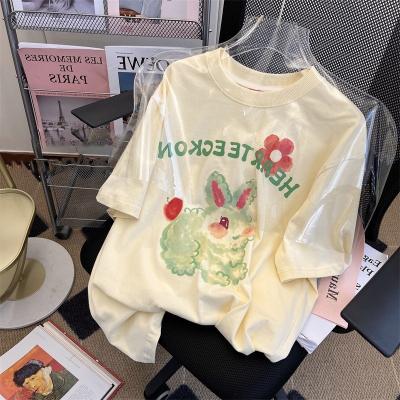 China Hot Selling T-shirt Women's Niche Breathable Rabbit Yellow Milk Short Sleeve Spring And Summer Loose Top for sale