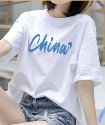 China Summer cotton anti-pilling T-shirt short-sleeved white with loose top pattern custom made wholesale for sale