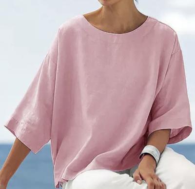 China Summer Breathable Warm Polyester Loose Ladies Round Neck T Shirt In Europe And America for sale