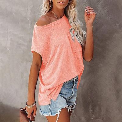 China Hot Women's Round Neck T-shirt Summer New Fashion Women's Casual Solid Color Breathable Pocket Clothing Plus Size Tops for sale