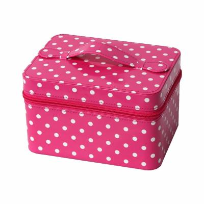 Cina chiusura bianca rosa di 18*13.5*11cm Dots Portable Cosmetic Box Zipper in vendita