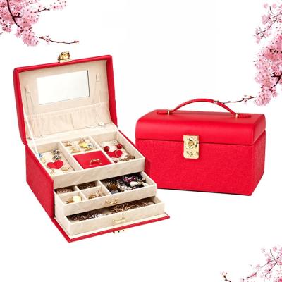 China Velvet Lining 3 Layer Jewelry Box , Jewellery Drawer Organiser 22*16.5*12.5cm With Lock for sale