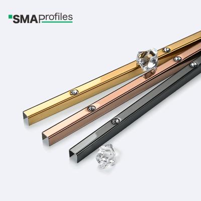 China Modern SMA Polished Metal Strip For Square Tile Stainless Steel Tile Trim With Diamond For Decoration for sale