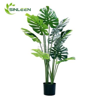 China Variegated Leaf Plastic Indoor Artificial Bonsai Tree Decor Monstera Deliciosa Tree for sale