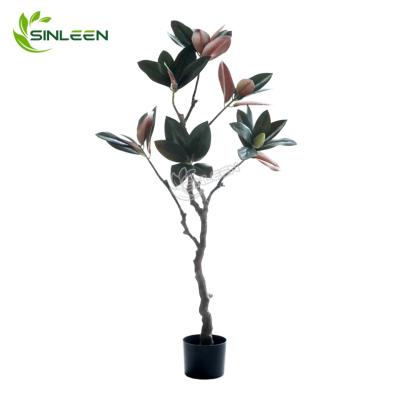 China Indoor Artificial Plastic Foam Leaf Decoration Magnolia Flower Silk Tree For Home Decor for sale