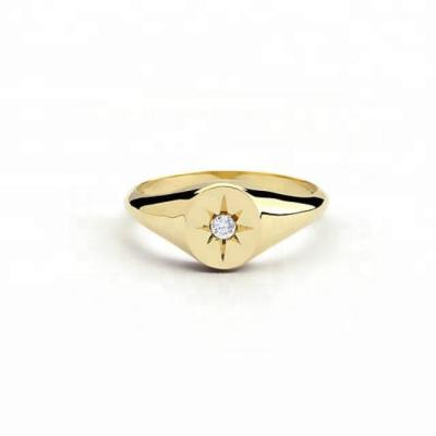 China Beautiful Star Setting Diamond 14K Gold CLASSIC Seal Ring For Women for sale