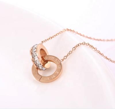 China Elegant Vintage Rose Gold Plated Stainless Steel Necklace with CZ for sale