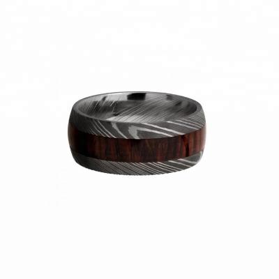 China CLASSIC Men's Damascus Wedding Ring With Ebony Wood Inlay Black Steel Ring for sale