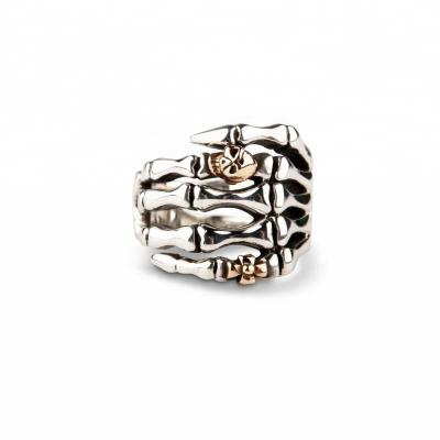 China Unique Design 925 Sterling Silver Skeleton Hand Skull Punk Biker Rings for sale