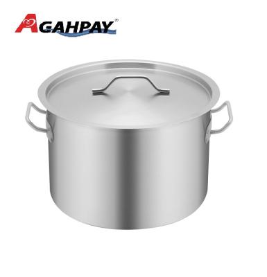 China Durable Short Body High Quality Stainless Steel Stock Pot With Compound Bottom + Lid Good For Gas And Induction Furnace for sale