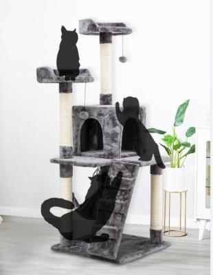 China 59 Inch Sustainable - Large Universal Wooden Luxury Tall Dwelling House Pet Climbing Refined Feline Lotus Cat Tree & Tower With Hammock Bed for sale