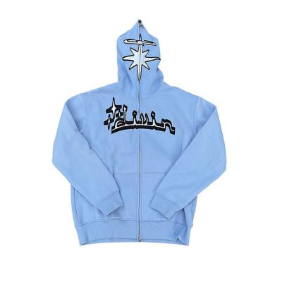 China Anti-wrinkle Hot Selling 100% Cotton Blank Full Face Zip Hoodie Custom Graphic Full Zip Up Hoodie Puff Print for sale