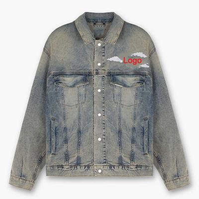 China Waterproof Free Shipping Blue Denim Jacket Graphic Logo Custom Jacket Vintage Wash Jacket For Men for sale