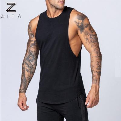 China Breathable Low MOQ Drop Open Sleeve Fitness Gym Workout Apparel Men's Running Factory OEM Sports Beach Top for sale