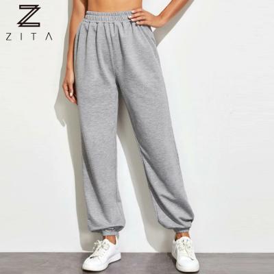 China Hot Fashion Elastic Women's Gray Jogger Sweatpants Breathable High Waisted Private Label Streetwear for sale