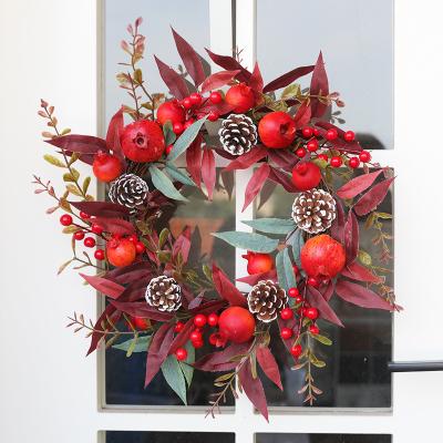 China 2022 Artificial Flower Pine Cones Pomegranate Fall Front Entrance Wreath for sale