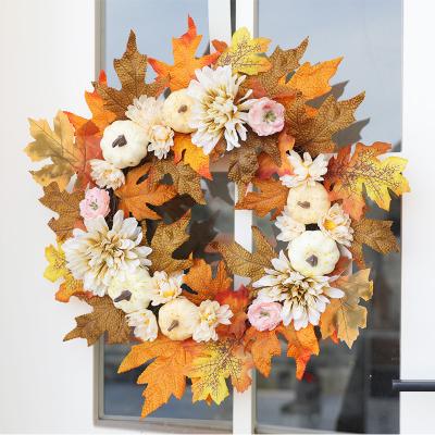 China Artificial Flower Autumn Maple Leaves Fall Wreath for Front Door Table Wall Thanksgiving Decoration for sale