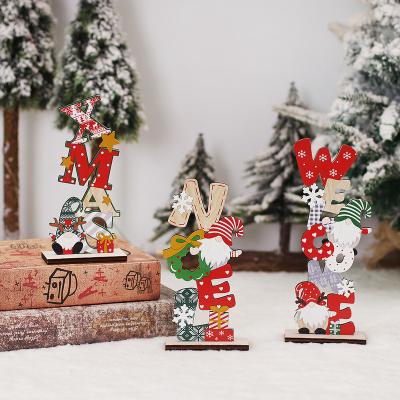 China Wooden Cartoon DIY Letters Christmas Sign DIY Colorful Wood Desk Ornament for sale