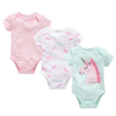 China Cardboard Printed Unicorn Design 3 in 1 Pack Baby Toddler Clothes Infant Baby Romper Pajamas Jumpsuits for Baby Summer for sale