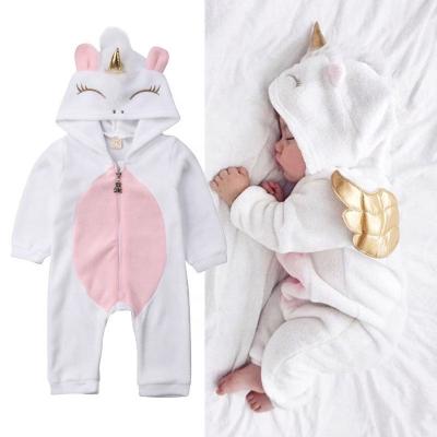 China Comfotable 3D Unicorn Angel Wings Hooded Zipper Romper Babies Jumpsuit Outfits Newborn Clothes for sale